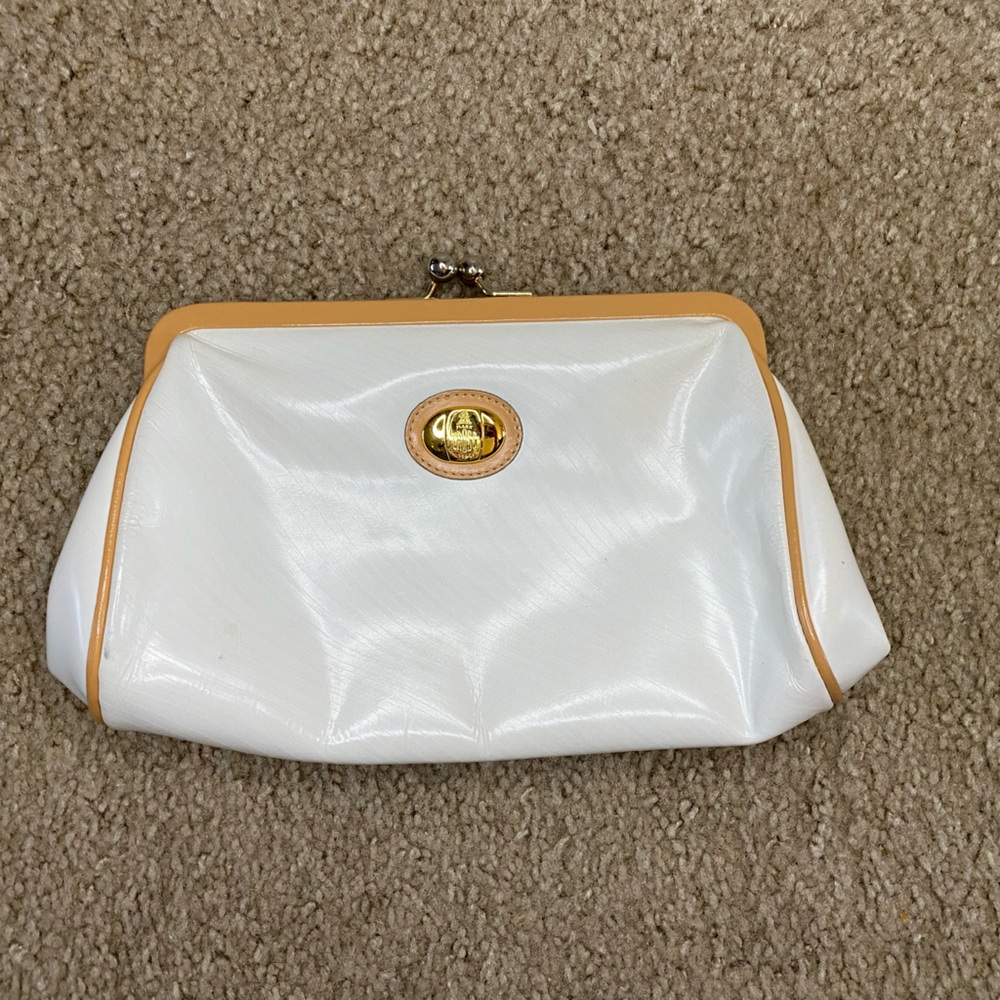 Mark Cross white with Tan trim clutch